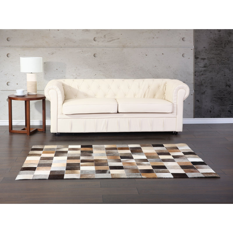 Chequered Leather Hand Woven Area Rug, Rectangle 160 x 230cm