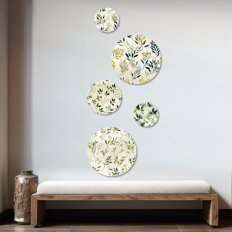 Zen Leaves Green and White Metal Wall Art Set