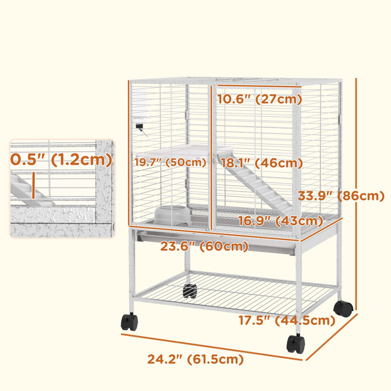 Cage à 2 niveaux pour petits animaux avec tablette de rangement