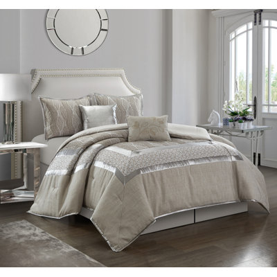 Aurora Grey/Brown Microfiber Reversible Glam 6 Piece Comforter Set