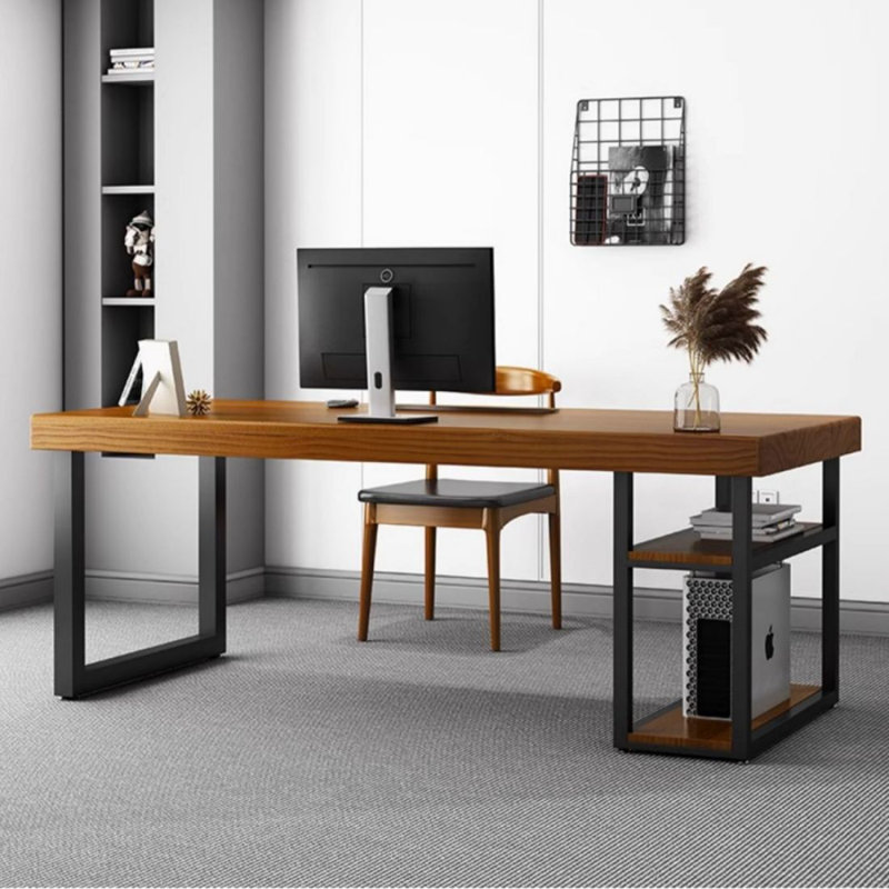 Yellowish brown Rectangular Solid Wood Executive Desk, Yellowish Brown, 29.53" H x 70.87" W x 31.5" D