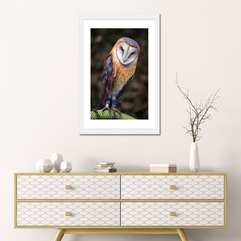 Chouette hibou par Ben Heine-reproduction de photo, H 32 po x l 24 po x P 1 po, Papier encadré noir, Blanc