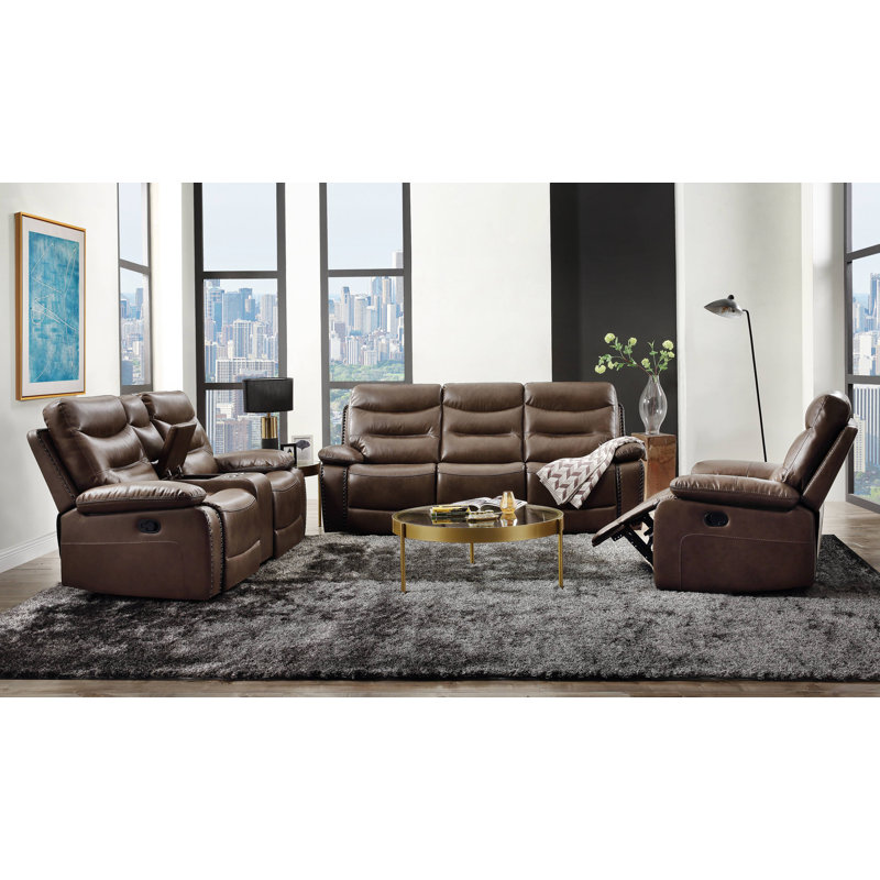 Upholstered 90.4'' Reclining Sofa, Brown Leather Match