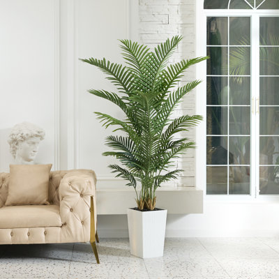 Palmier artificiel Aliza résistant aux rayons UV, palmier artificiel avec base décorative pour l'intérieur et l'extérieur