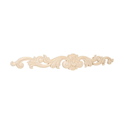 3-1/2 in x 24 in x 5/8 in Unfinished Hand Carved Solid Hard Maple Wood Onlay Floral Wood Applique