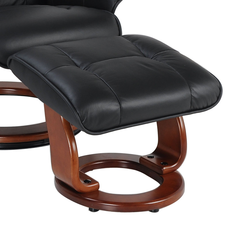 Célia Leather Swivel Recliner with Ottoman, Black