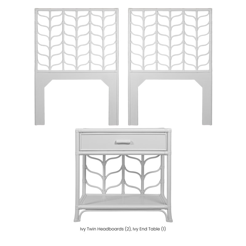 Ivy Twin Headboard And Nightstand Set – Navy Blue, White, 3 Pcs: 2 Headboards, 1 Nightstand, Twin