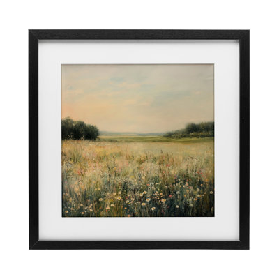 Warm Wildflower Landscape Framed Print Under Glass, design by Petal Prints Design