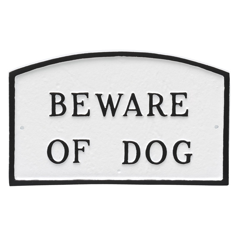 Plaque de jardin Bodnachuk Beware of Dog, Blanc / Noir, H 5,5 po x l 9 po x P 0,25 po