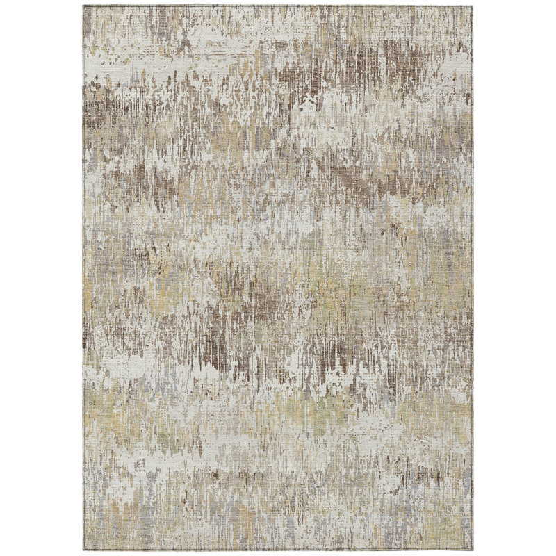 Tapis intérieur lavable rayé ivoire et taupe 5 pi x 8 pi