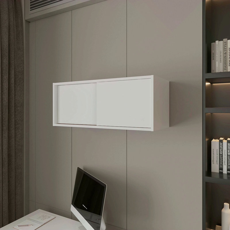 Floating Cabinet With Sliding Door, White