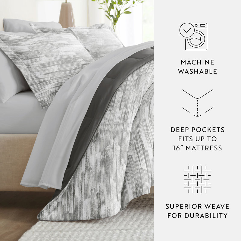 7-Piece Bedding Bundle - Pattern Comforter and Sheet Set, Full Comforter + 1 Additional Piece, Gray Abstract