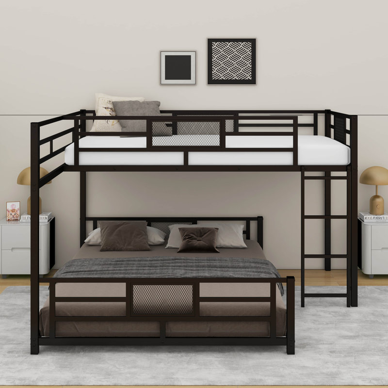 Twin Over Full L-Shaped Metal Bunk Bed, Black