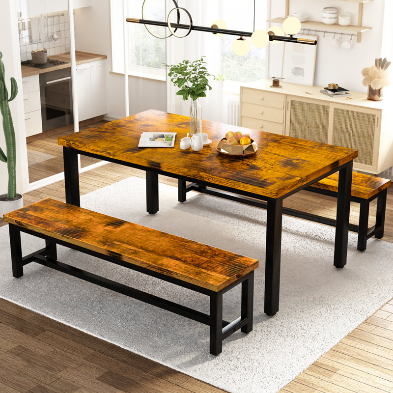 1+2 Dining Table And Chair Set, With A Pole Design For Stability And Portability, Saving Space,vacuum-formed Tabletop Paired With A Metal Support Structure,stable And Good Looking