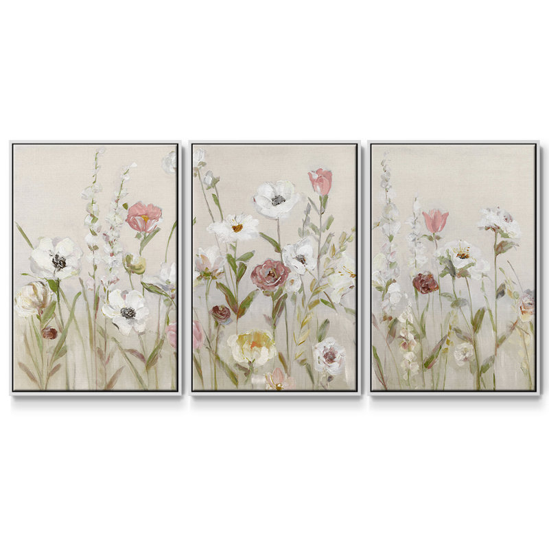 " Bloomin Around " 3 - Pieces, 24" H x 48" W x 2" D, White