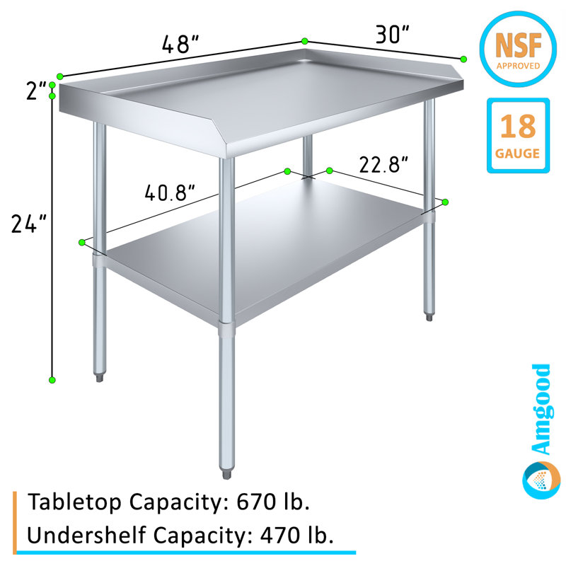 Commercial Metal Table with Backsplash and Sidesplashes, 35.00" H x 48.00" W x 30.00" D