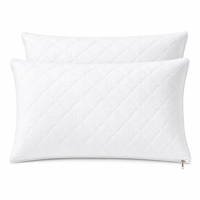Domestique Cotton Queen Waterproof Pillow Protectors, Set of 2, 100% Premium Cotton Diamond Quilted Pillow Covers with Zipper Closure, Soft Breathable Machine Washable Pillow Protectors