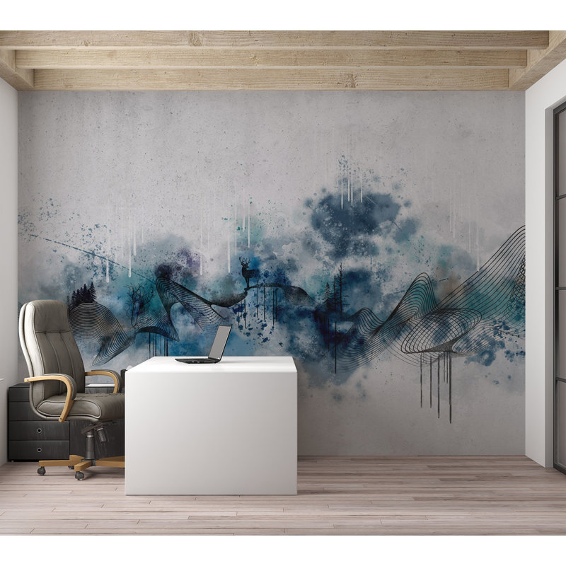 Papier peint abstrait - Vague bleue moderne, L 100 po x l 137 po