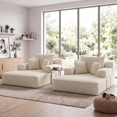 2 - Piece Oversized Chaise Lounge, Coduroy Indoor Lounge Chair With Side Pockets - No Assembly Required