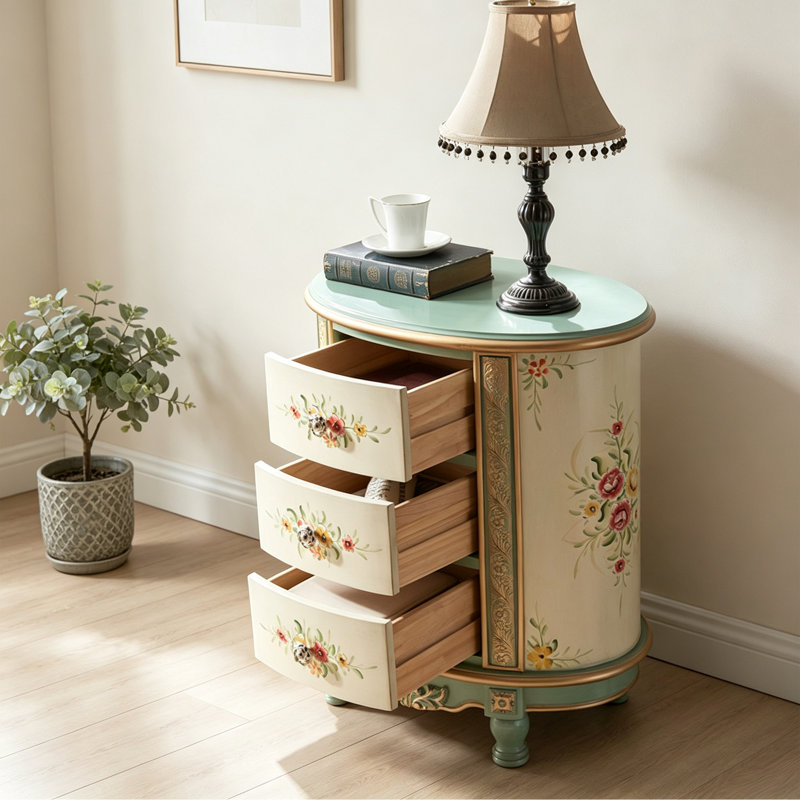 Commode d'appoint en bois massif rétro patiné, H 27,55 cm x l 23,62 cm x P 15,74 cm