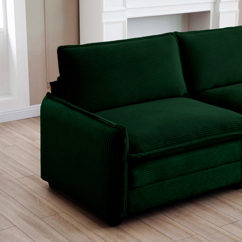 Oversized Modular Cushioned Sofa With Conversible Ottoman, Green