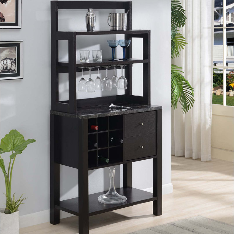 Billyjack 31'' Bar Cabinet, Black Faux Marble/Espresso