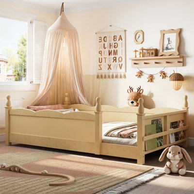 Lits sûrs au sol avec rangement Montessori en bois naturel pour chambre d'enfant