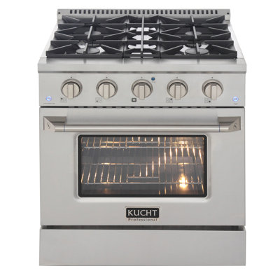 KUCHT Professional 30 po 4,2 pieds cubes Cuisinière au gaz naturel avec brûleurs scellés et four à convection en acier inoxydable avec porte argentée