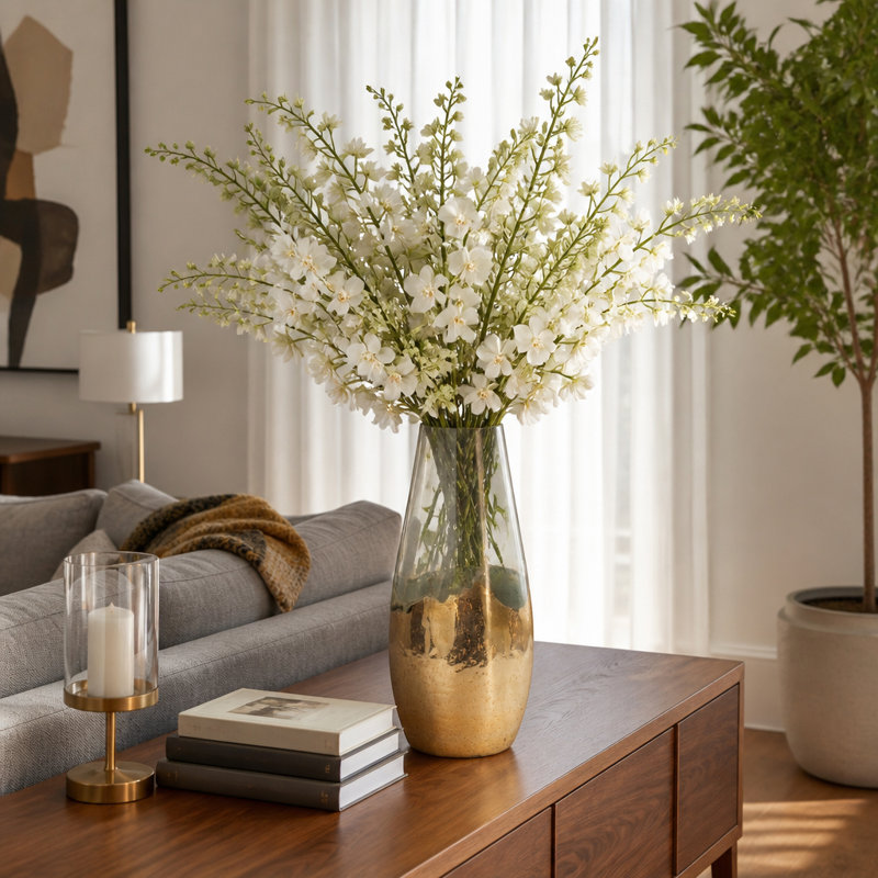 Smoked Glass Vase with Modern Base for Home Decor - Tall Tapered Flower Table Vase Decorative Accent for Living Room Display or Table Centerpiece - 15"