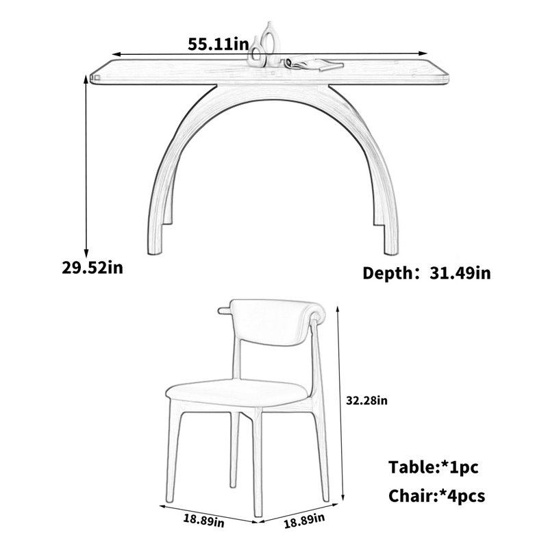Ensemble de salle à manger rectangulaire Nordic Home L 55,11 po x l 31,49 po