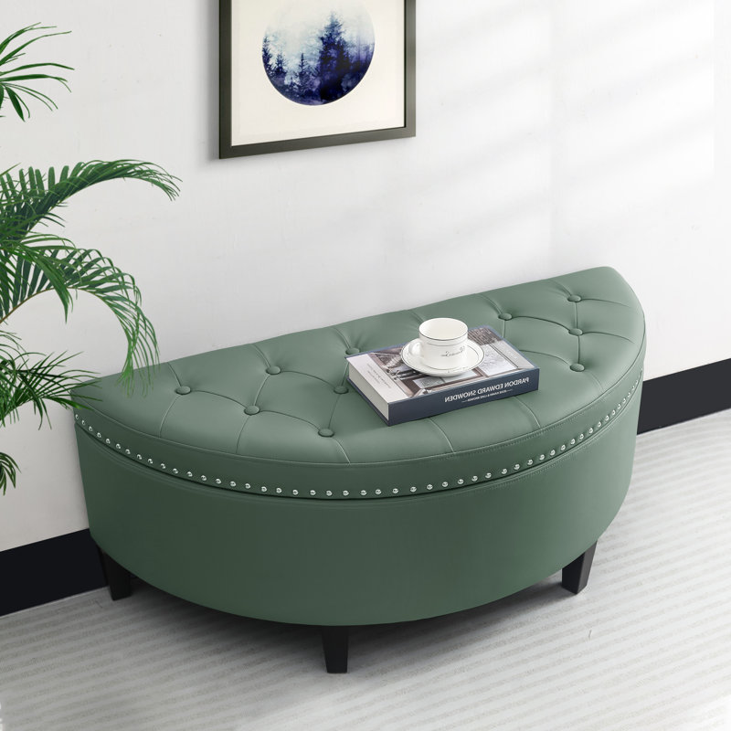 Roxann Upholstered Storage Bench, Grayish Green Faux Leather