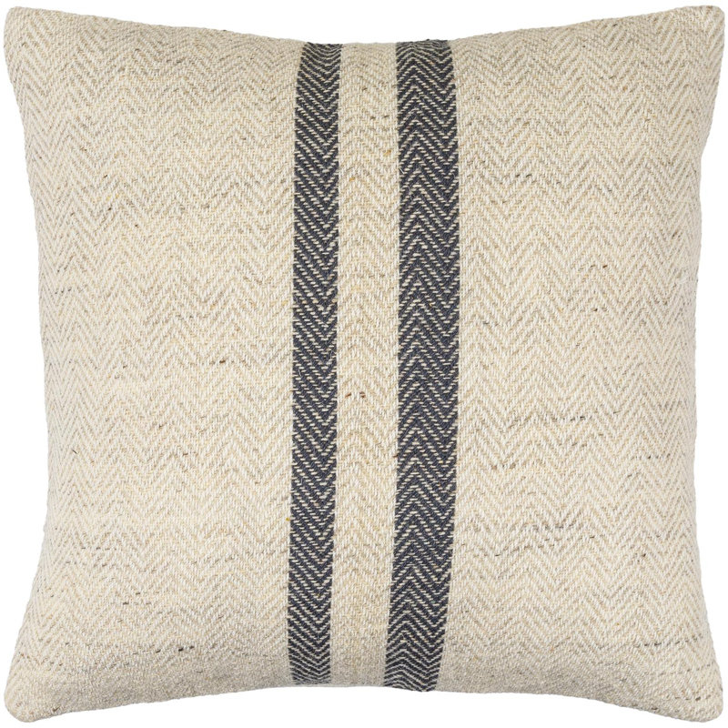 Brett 22'' Beige and Gray Striped Cotton Polyester Throw Pillow