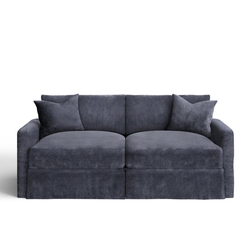 Hartig 84'' Slipcovered Sofa, Nave Marine Performance Distressed Velvet