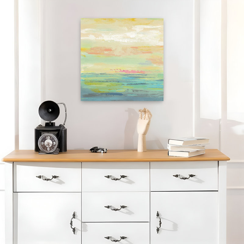 Nuage rose minimaliste II avec art abstrait aqua, H 18 po x l 18 po