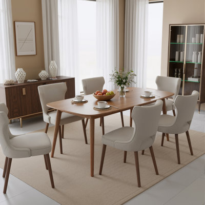 Chaises de salle à manger en tissu avec pieds en bois d'hévéa massif, coussin en mousse haute résilience et dossier incurvé