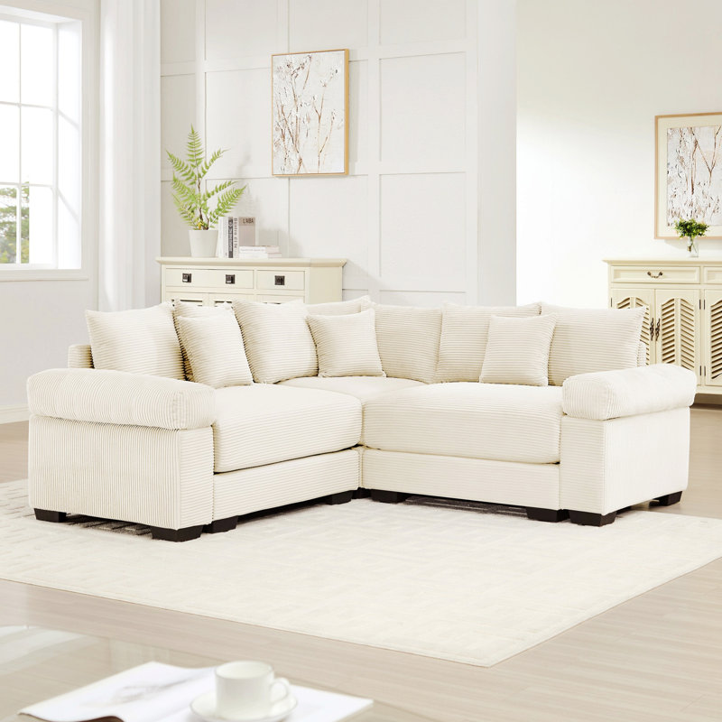 Modular Sectional Couch, Indoor Sofa With Throw Pillows For Living Room, Beige