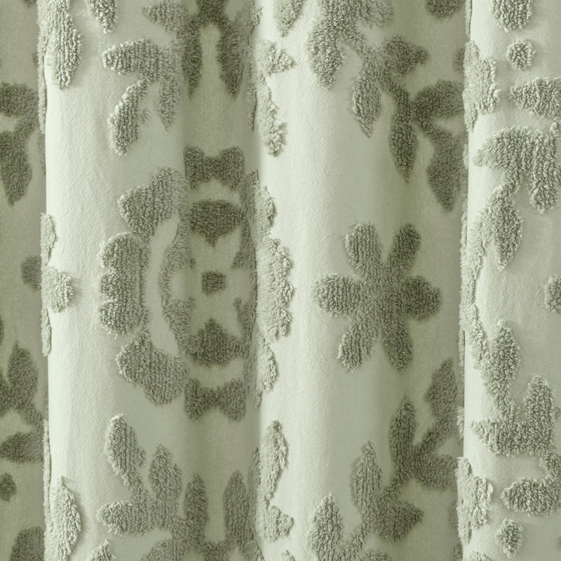 Sage Green Cotton Chenille Medallion Shower Curtain 72 x 72