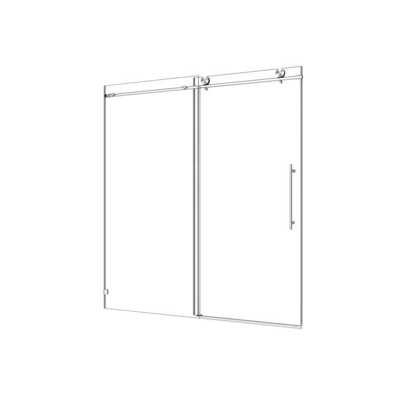 Porte de douche fixe et décalée sans cadre 6076 en nickel brossé 6076, grandes poulies en acier inoxydable 304 de 70 mm avec fonction de fermeture en douceur réglable, nettoyage facile, protection anti-déflagrante