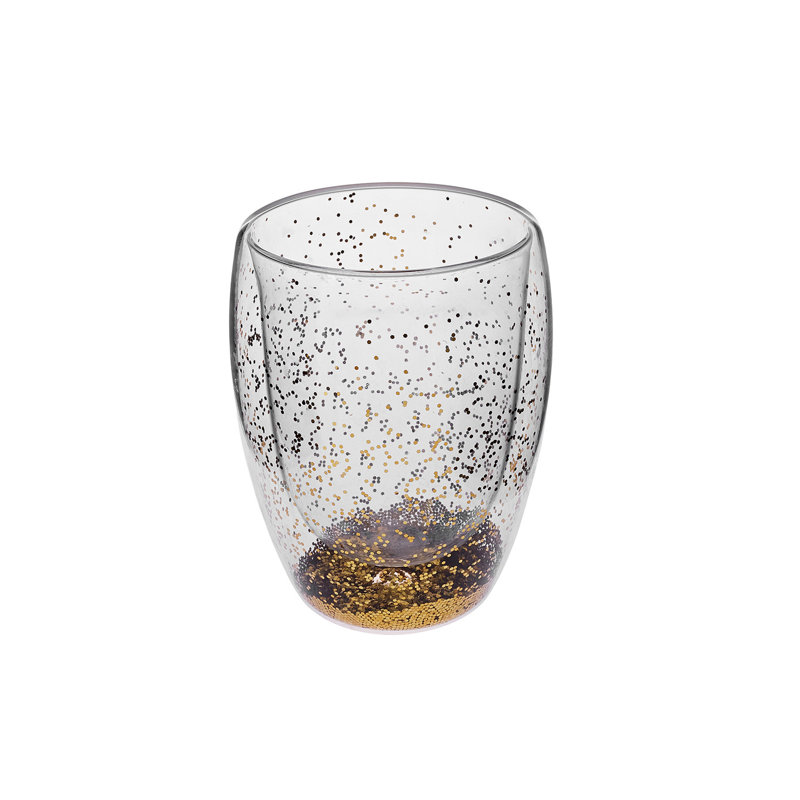 Karaca New Year Christmas Pia Glass Glitter Tumbler Glass, 350ml, Gold Transparent