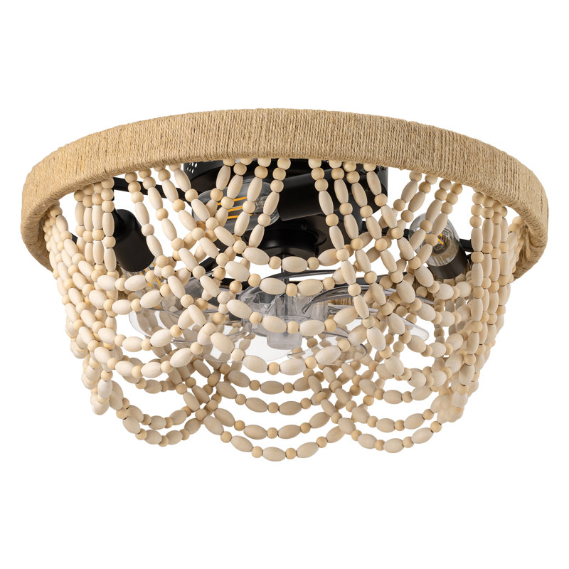 Ventilateur de plafond Cyriaque de 20 po L à 4 lumières avec cage en perles de bois
