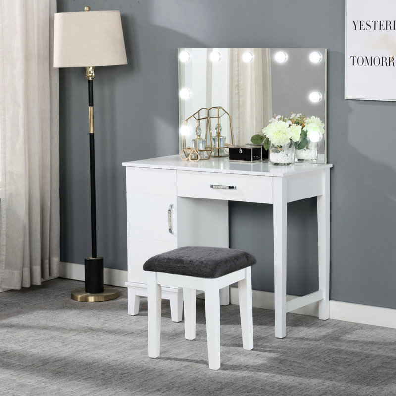 Meuble-lavabo à tiroirs gris foncé et blanc foncé avec tabouret, 36 po de largeur, 51,6 po de hauteur, 19 po de profondeur