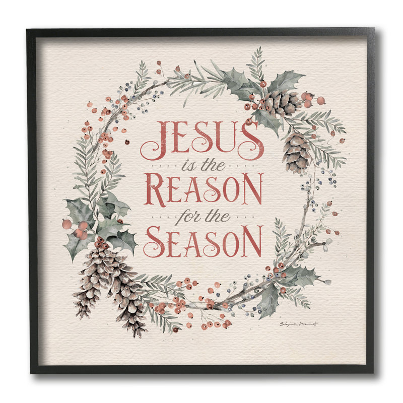 Couronne de Noël Jésus Raison de la saison des Fêtes, Giclée encadrée noir minuit, H 12 po x l 12 po x P 1,5 po