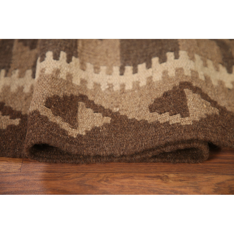 Brown Kilim Reversible Wool Runner Rug 3x7