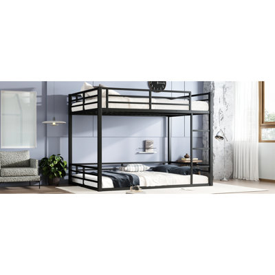 Queen Over Metal Bunk Bed, And Long-Term Use, Noise-Reducing Structure, Low Lower Bunk, Quick Installation With Tools Size Both Beds, Space, Noise Performance, Full Guardrails, Matte Black Look
