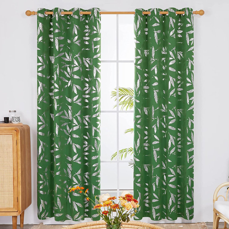 Polyester Room Darkening Curtain Pair, Dark Green, 52" W x 84" L