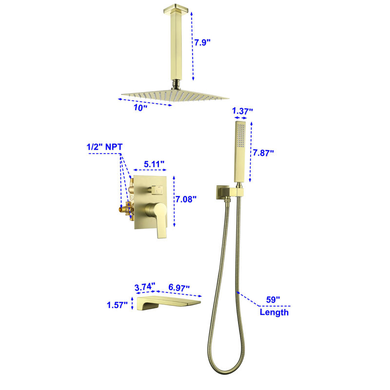 All-In-One Kit with Rough in-Valve, Brushed Gold
