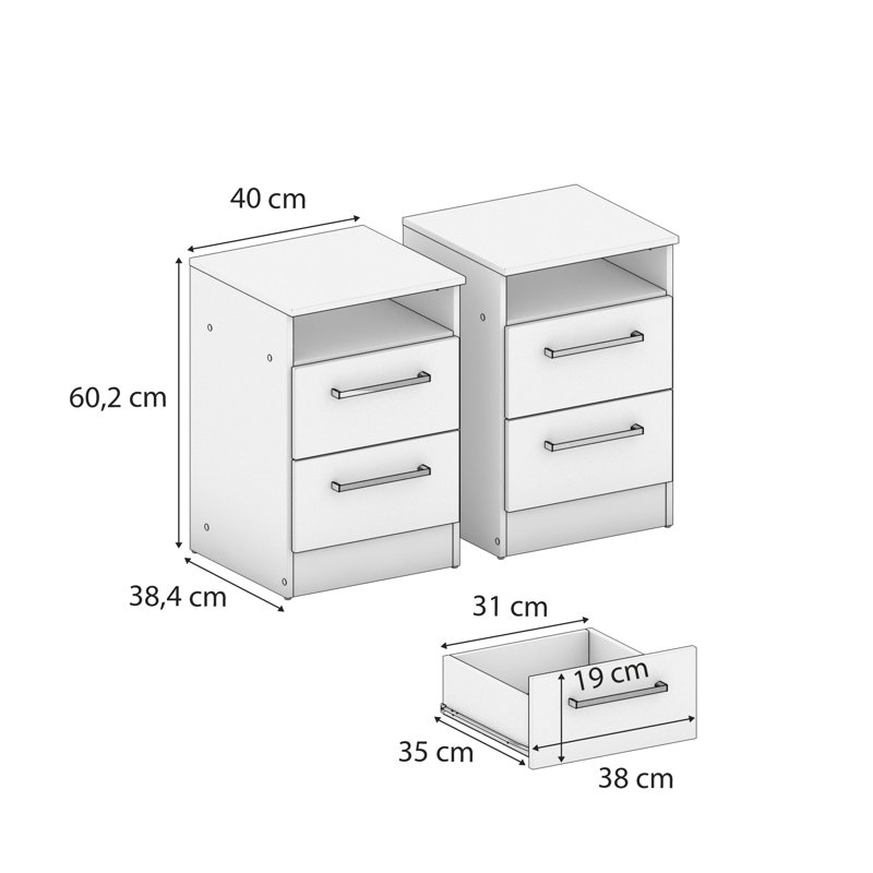 Cambridge 5-piece White Bedroom Set – Dresser, 2 Chests & 2 Nightstands