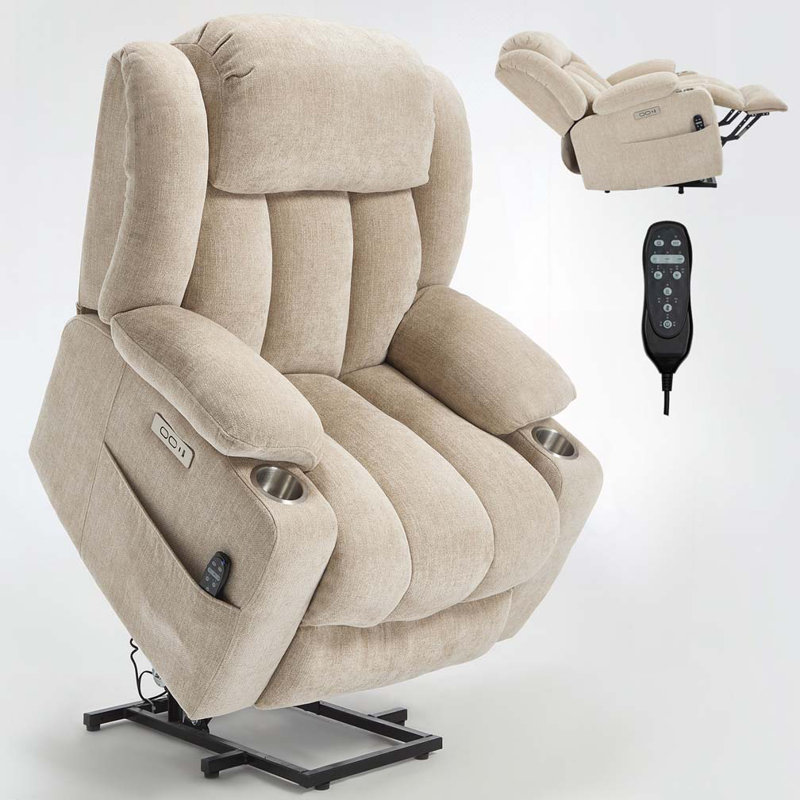 Chenille Power Lift Recliner Chair  with 8-Point Vibration Massage and Lumbar Heating, USB and Type-C Ports, Beige