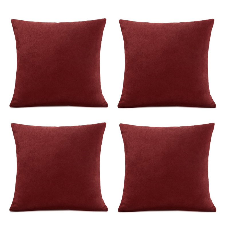 Nalaiyah Velvet Chenille Cushion Covers with Filler Pads, Red