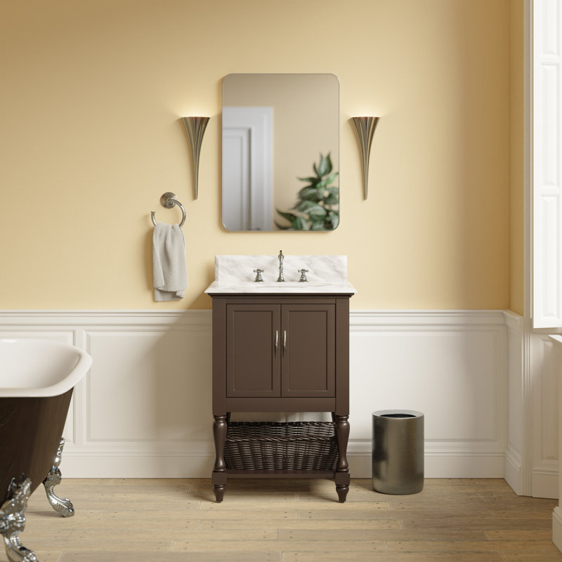 Ensemble de meuble-lavabo simple de l 24 po x P 22 po Hampton, Chocolat, Marbre de Carrare